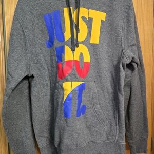 Nike Gray Hoodie with Bold Multicolor Design